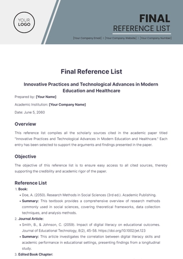 Free Final Reference List Template to Edit Online