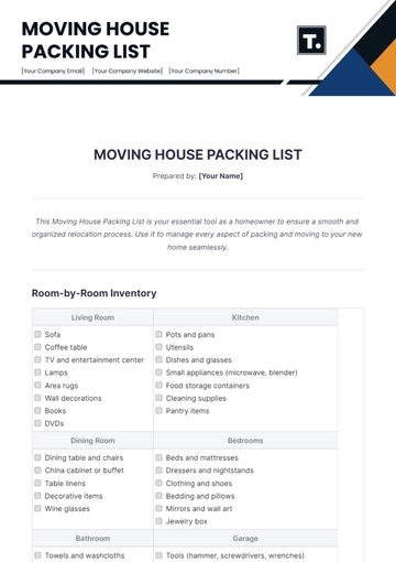 Free Moving House Packing List Template to Edit Online