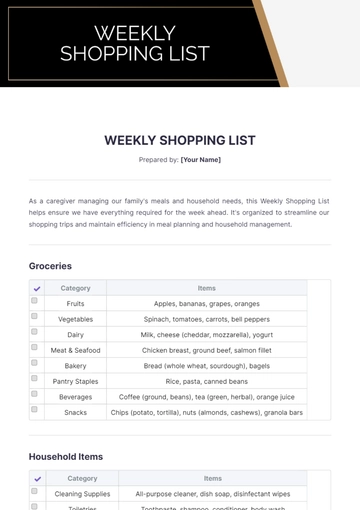 Free Weekly Shopping List Template to Edit Online