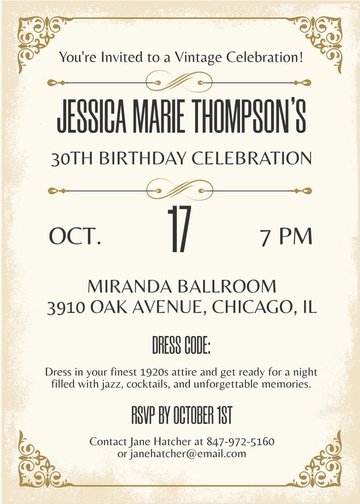 Free Vintage 30th Birthday Invitation Template to Edit Online