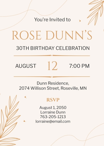 Free Minimalist 30th Birthday Invitation Template to Edit Online