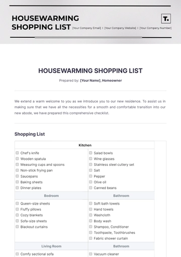 Free Housewarming Shopping List Template to Edit Online
