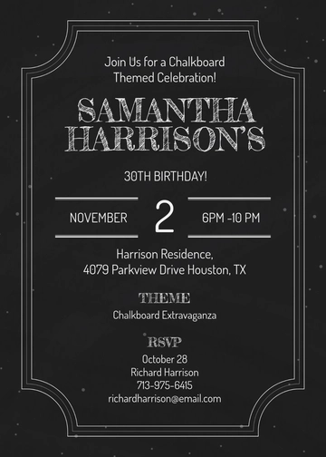 Free Chalkboard 30th Birthday Invitation Template to Edit Online