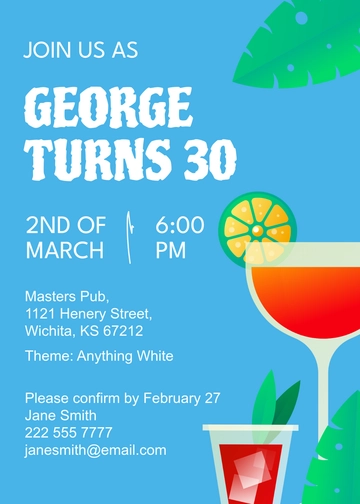 Free 30th Birthday Cocktail Party Invitation Template to Edit Online
