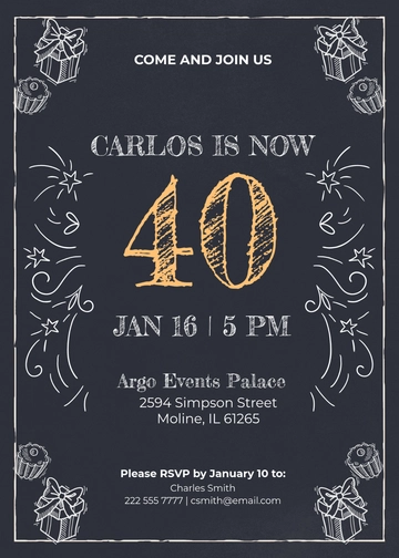 Free Chalkboard 40th Birthday Invitation Template to Edit Online