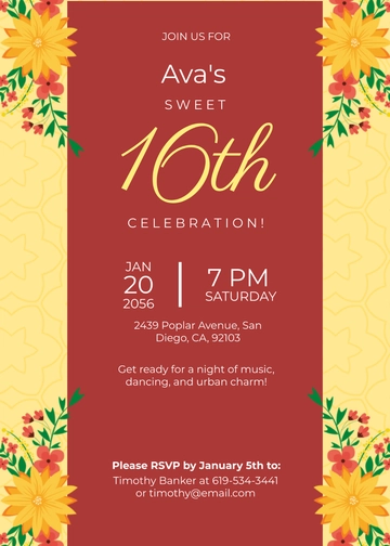 Free Modern Sweet 16 Invitation Template to Edit Online