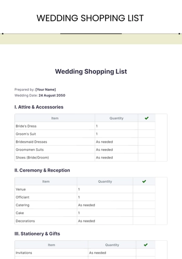 Free Wedding Shopping List Template to Edit Online