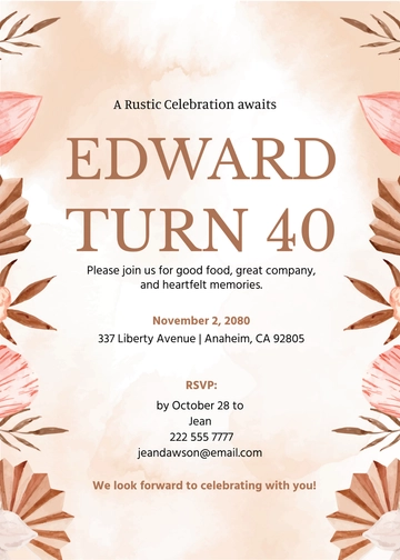 Free 40th Birthday Rustic Invitation Template to Edit Online