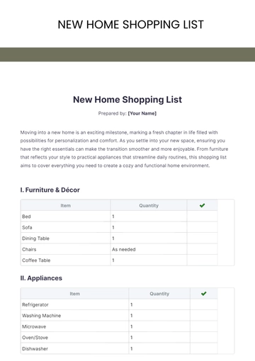 Free New Home Shopping List Template to Edit Online