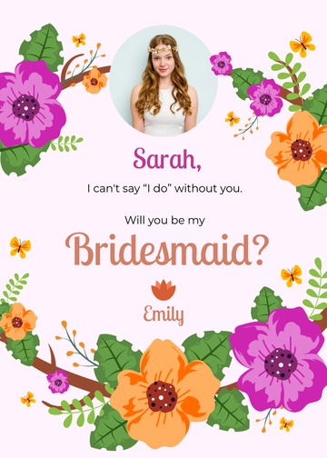 Free Floral Be My Bridesmaid Invitation Template to Edit Online