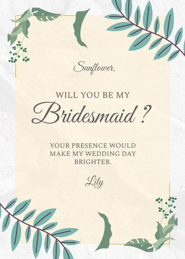 Free Wedding Be My Bridesmaid Invitation Template to Edit Online