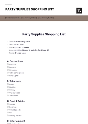Free Party Supplies Shopping List Template to Edit Online
