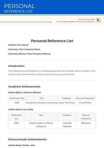 Free Personal Reference List Template to Edit Online