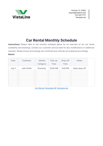 Free Car Rental Monthly Schedule Template to Edit Online