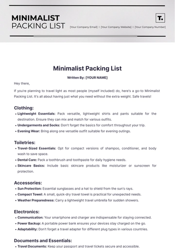 Free Minimalist Packing List Template to Edit Online