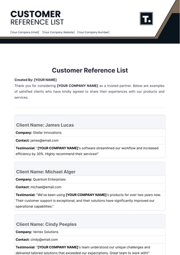 Free Customer Reference List Template to Edit Online