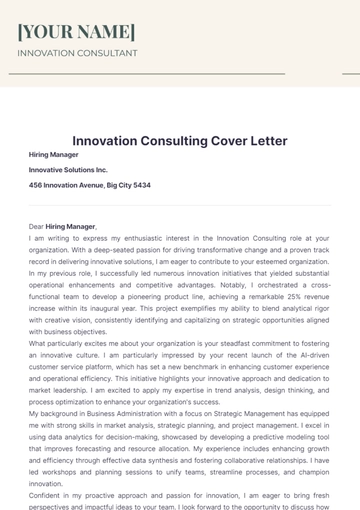 Free Innovation Consulting Cover Letter to Edit Online