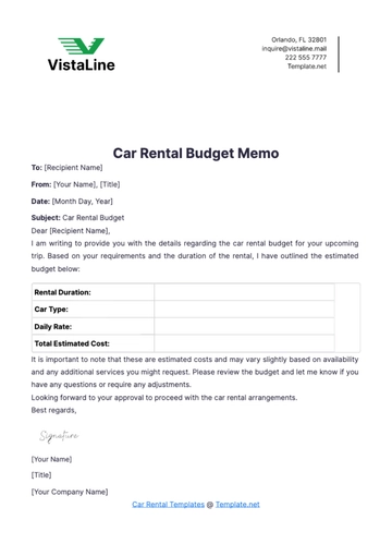 Free Car Rental Budget Memo Template to Edit Online