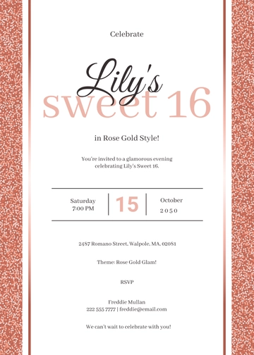 Free Rose Gold Sweet 16 Invitation Template to Edit Online