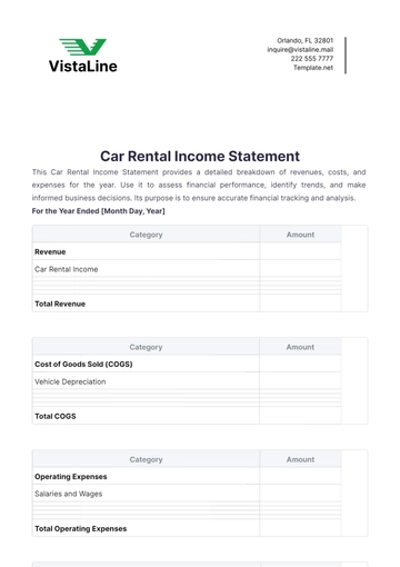 Free Car Rental Income Statement Template to Edit Online