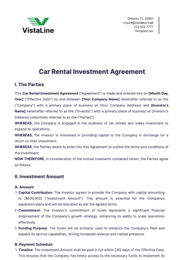 Free Car Rental Investment Agreement Template to Edit Online