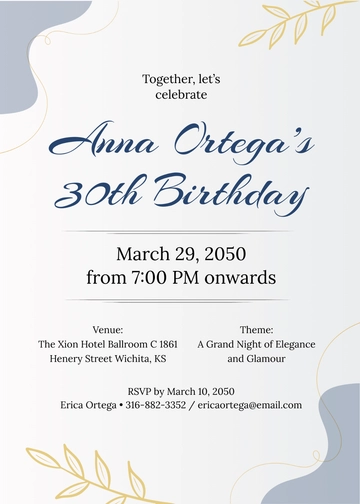 Free Elegant 30th Birthday Invitation Template to Edit Online