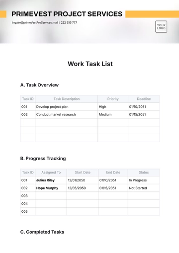 Free Work Task List Template