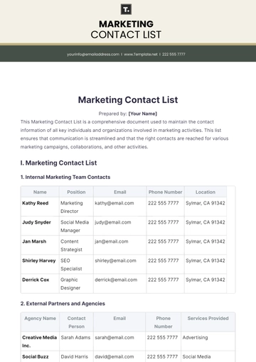Free Marketing Contact List Template