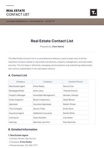 Free Real Estate Contact List Template