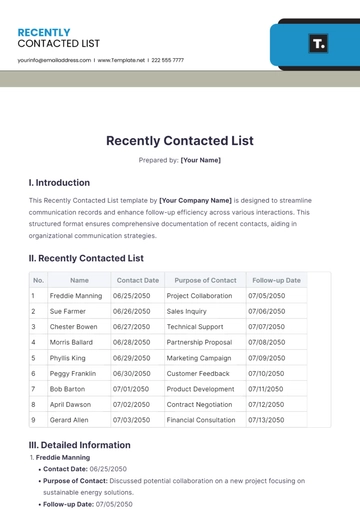 Free Recently Contacted List Template