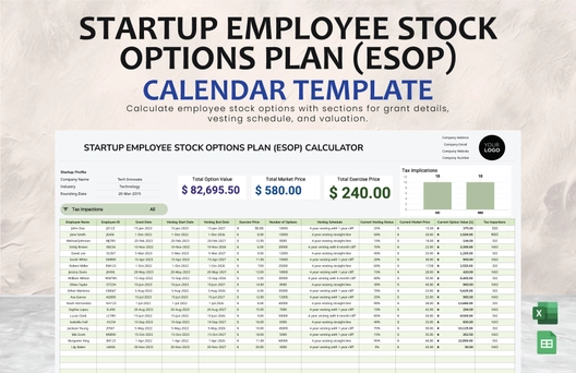 Startup Employee Stock Options Plan (ESOP) Calculator Template