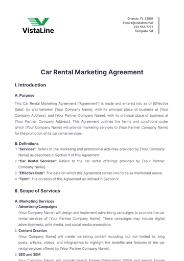 Free Car Rental Marketing Agreement Template to Edit Online