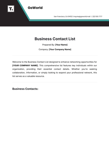 Free Business Contact List Template