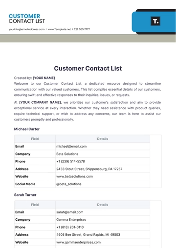 Free Customer Contact List Template