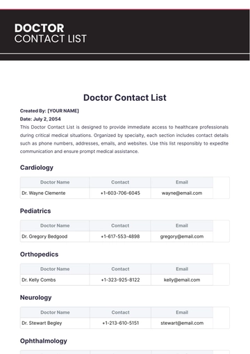 Free Doctor Contact List Template