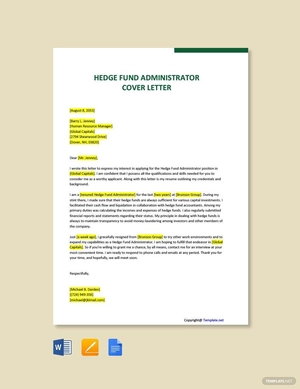 Hedge Fund Administrator Cover Letter Template