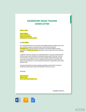 Elementary Music Teacher Cover Letter Template