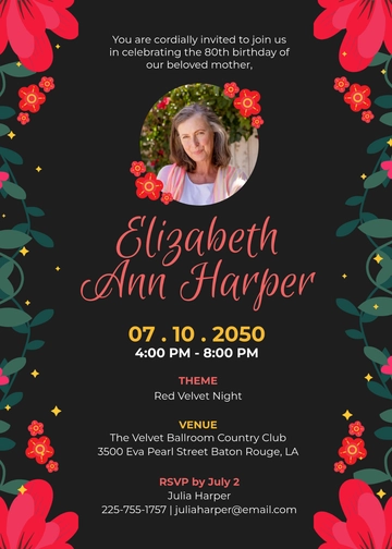 Mother 80th Birthday Invitation Template - Edit Online & Download