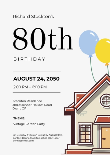 Free 80th Birthday Open House Invitation Template to Edit Online | Template.net
