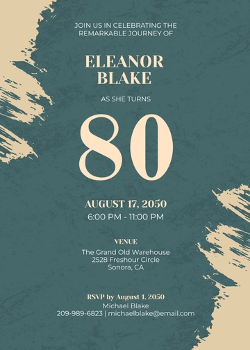 Free Grunge Vintage 80th Birthday Invitation Template to Edit Online