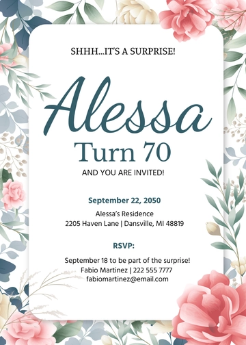 Free Surprise 70th Birthday Invitation Template to Edit Online