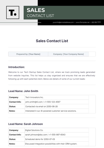 Free Sales Contact List Template
