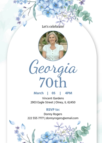 Floral 70th Birthday Invitation Template - Edit Online & Download