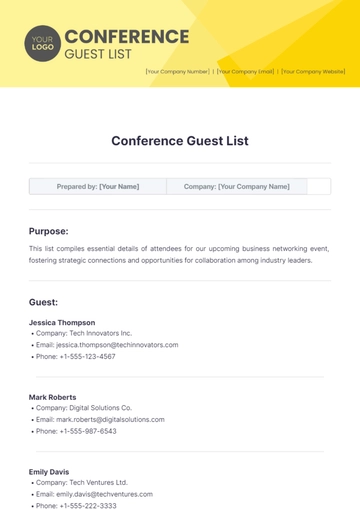 Free Conference Guest List Template
