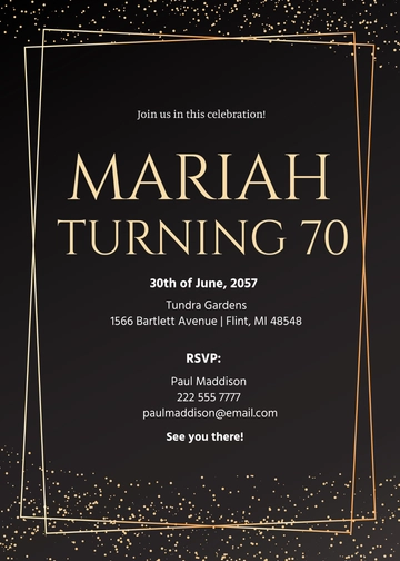 Free Black and Gold 70th Birthday Invitation Template to Edit Online