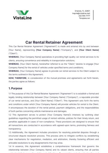 Free Car Rental Retainer Agreement Template to Edit Online