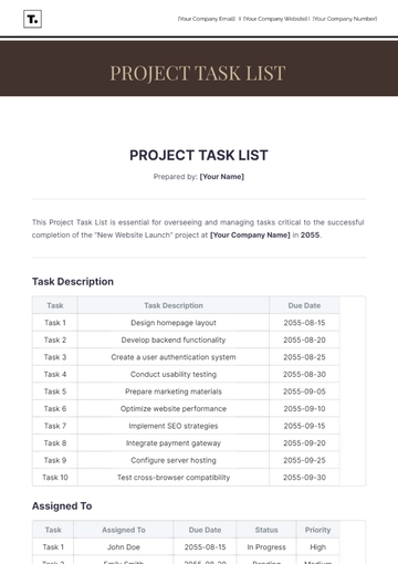 Free Project Task List Template
