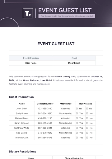 Free Event Guest List Template to Edit Online