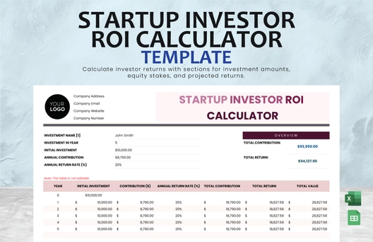 Startup Investor ROI Calculator Template