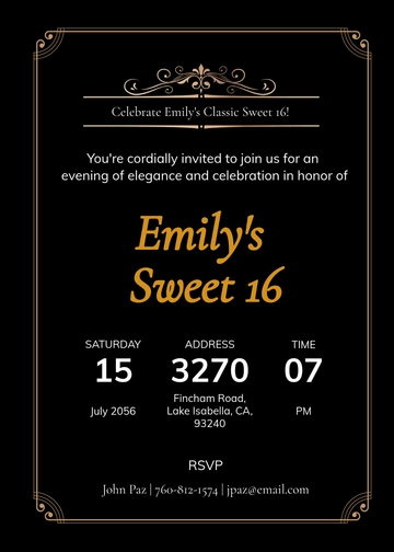 Free Classic Sweet 16 Invitation Template to Edit Online
